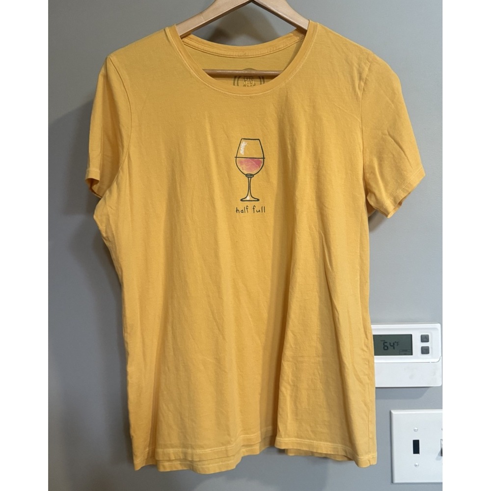 Life Is Good Top Crusher Tee Graphic Wine Glass 1/2 Full Womens Large‎